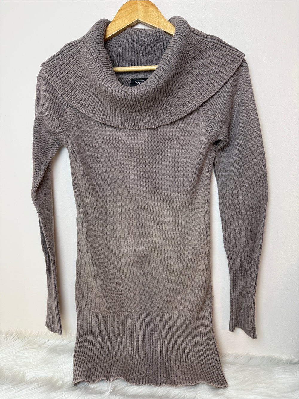 Guess Taupe Ribbed Knit Cowl Neck Cotton and Acrylic Sweater Small